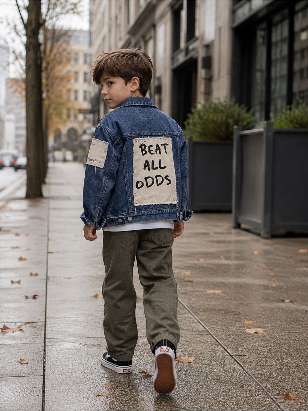 Denim Jacket with 'Beat All Odds' Patch - Blue